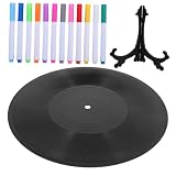 Angoily Schwarze Vinyl Optik Scheibe 12 Zoll Kunststoff mit Marker und Ständer