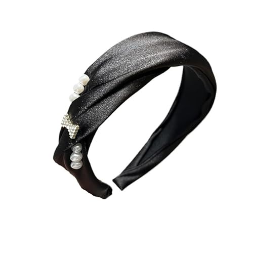 KAJYLFAST French Retro Pearl Bow Headband for Women Wide Edged Fabric Headpiece