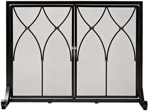 Handcrafted Wrought Iron 2-Door Fireplace Screen with Tools, Wood Burning Fire Grate & Spark Guard - Elegant Fireplace Cover for Home Decor & Safety