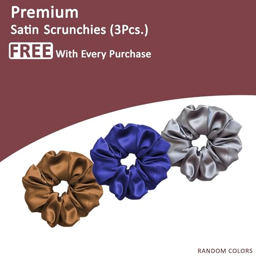Image of Satin Pillow Cover with Silk Bonnet & 3 Premium Scrunchies - Hair & Skin Care Set for Women - Anti-Frizz Sleeping Combo - Gift Pack (Black)