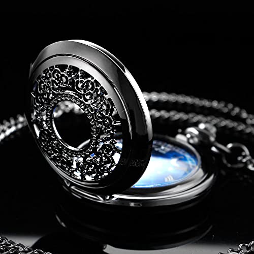 Tiong Blue Starry Pocket Watch Starry Night Roman Numbers Scale Quartz Pocket Watches With Chain Christmas Graduation Birthday Gifts Fathers Day #TOP3