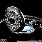 Tiong Pocket Watch Hollow Blue Star Design Roman Numerals Quartz with Chain Christmas Birthday Gifts - Image 4