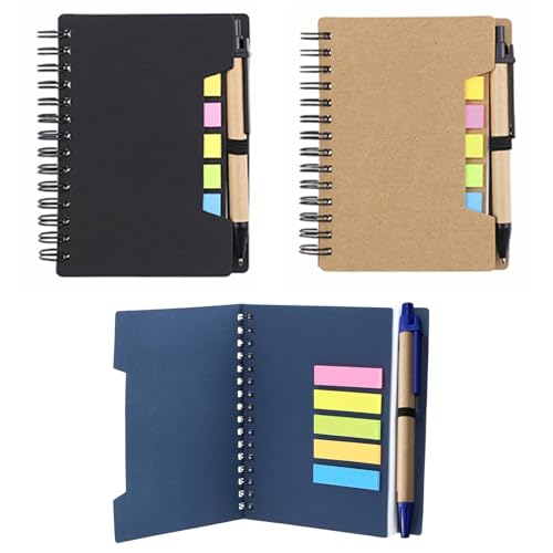 KUYOEJAR Cuaderno - Cuaderno Pequeño Mini A6 Paquete de 3, con Papel Único y Notas Adhesivas de Colores Neón, Práctico y Funcional, Ideal para el Hogar, el Trabajo o la Escuela
