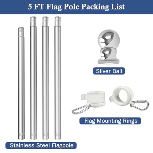 NQ 5 FT Flag Poles for Outside House, Flag Poles Outdoor for Porch, Yard, House Flag Pole, Heavy Duty Flagpole (Silver, Without Flag Holder) by NQ - Image 7