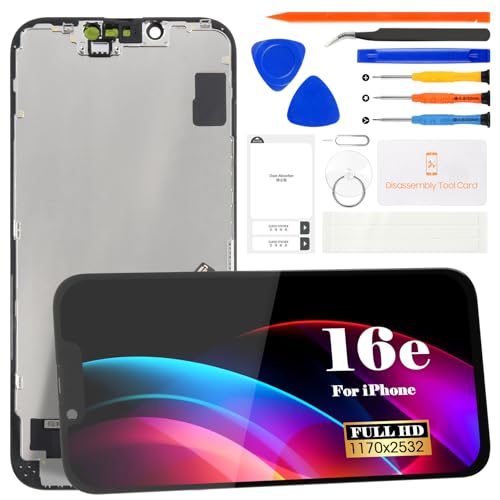 SRJTEK Écran de remplacement pour iPhone 16e pour iPhone 16e LCD A3212 A3408 A3410 A3409 Digitizer Kit de réparation d'écran tactile (noir, sans cadre)