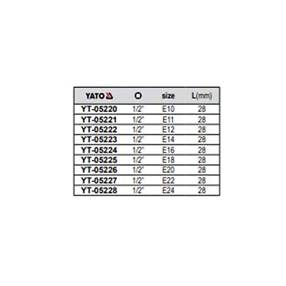 Yato YT-05220 Torx Socket E10 x 28mm for 1/2" Drive | S2 Steel, Chromium Plated | Socket Tool Box | Home & Mechanical Use