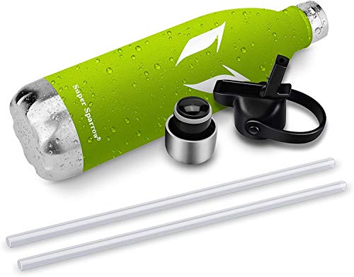 Super Sparrow Vacuum Insulated Bottle - 24 Hours Cold & 12Hours Hot - Sports Water Bottle, Vacuum Flask Bottle ,Includes Straw Lid- BPA Free (Apple Green-750ml)