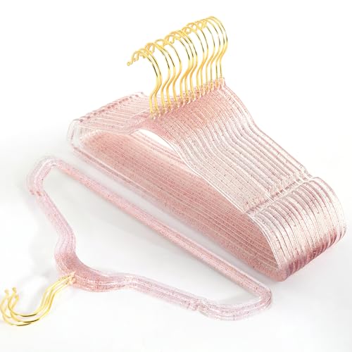 20 Pcs Red Glitter Sparkle Hangers, Ultra-Thin Acrylic Glitter Hangers for Dresses and Suits - Non-Slip Space-Saving (Red)