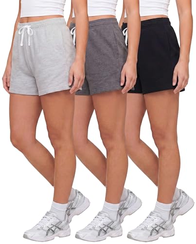 3 Pack Women's Fleece Athletic Sweat Shorts Casual Lounge Pajama PJ Pockets
