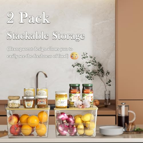 Miniatura 2 de Bqbqhone Caja Para Guardar Patatas Y Cebollas Y Ajos Apilable 2 Artículos , Caja Para Guardar Con Tapa Diseño Transparente - Vea Fácilmente El Estado De Sus Verduras