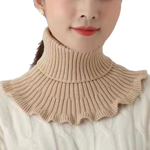 Knitted False Collar, Womens Knitted Fake Collars Elastic Turtleneck Fake Collar Winter Neck Warmer Ruffle Collar