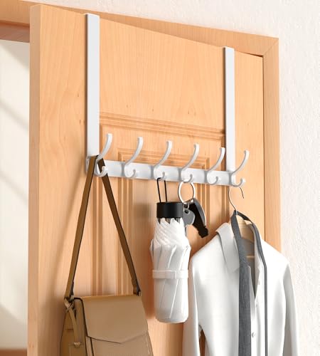 CHAUNCEY HOME Long Over The Door Hooks Hanger with 15.75 Arms for Easier Access by Shorter, Heavy Duty Door Hanger for Coat, F16U, Fits Standard 1 3-8 Doors, Towel Racks for Bathroom, White