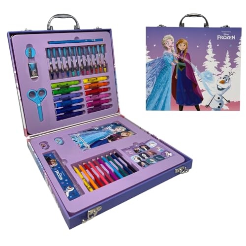 Boîte de 55 pièces Disney La Reine des neiges pour enfants complète avec des couleurs, des fournitures de bureau et des autocollants