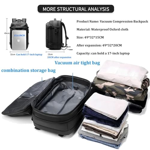 Vacapace Backpack Travel with Pump, 60l Large-Capacity Waterproof Carry on Travel Backpack Expandable with Compression (Grey)4