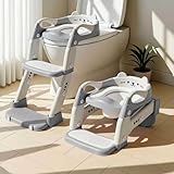 Toilettensitz Kinder mit Treppe, 3 in 1 Klappbarer Toilettenleiter für Kinder, Rutschfest und Wasserdicht, mit Spritzschutz, Kinder Toilettensitz für Kinder das Selbstständige Toilettentraining（Grau）