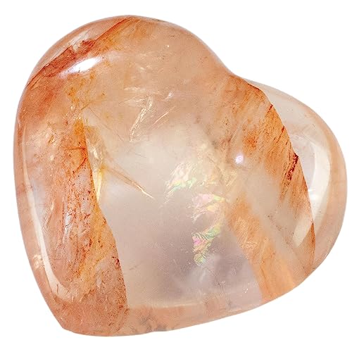 Kalifano Fire Quartz Heart Carving With Healing & Calming Effects - High Energy Hematoid Cuarzo Reiki Worry Crystal Used For Soothing Anxiety And Stability (Stone Information Card Included) #TOP25