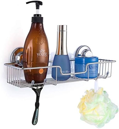 iPEGTOP Rustproof Stainless Steel Compact Shower Caddy Bath Shelf with Strong Suction Cups Rectangle Storage Basket for Bathroom Kitchen Organizer