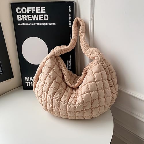 Image of Puffer Tote Bag For Women Quilted Crossbody, Lightweight Puffy Purse Large Hobo Puff Shoulder Handbags