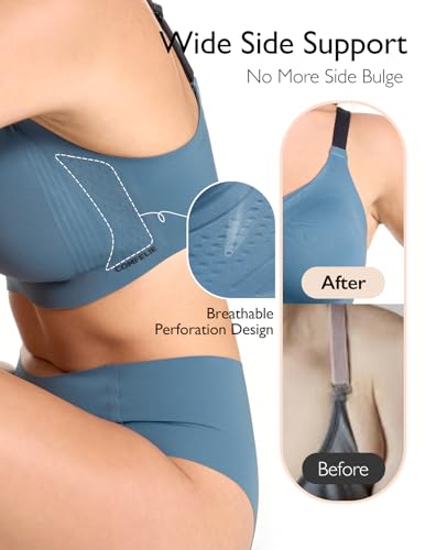 Image of COMFELIE Women No Underwire Bra Comfy Seamless Bras Full Coverage Mesh Bralette with Adjustable Contrast Color Strap S-4XL
