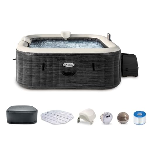 INTEX 28451EP PureSpa Greystone Deluxe Spa Set: Includes Energy Efficient Spa Cover and Wireless Control Panel – Spa Control App – Built-in FastFill Inflation System – 6 Person Capacity – 77" x 28"