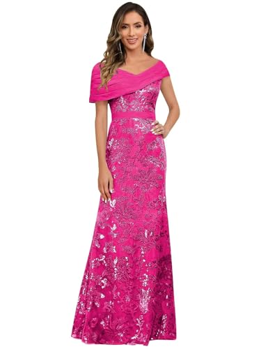 Image of VCCICANY Sequin Mermaid Mother of The Bride Dresses for Women Chiffon Off Shoulder Ruched Long Formal Evening Gowns