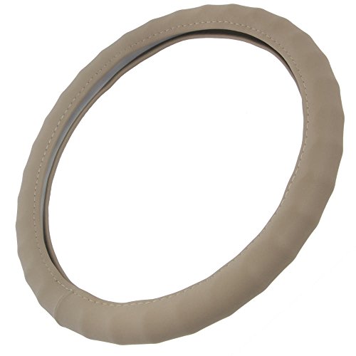 Image of Motor Trend Ergonomic Grip Steering Wheel Cover /Protector for Small Size Steering Wheels in Cars, SUVs, Boats (13.5-14.5 inch) (Genuine Leather (Beige))