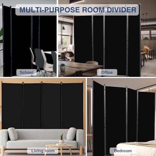 4 Panel Room Divider, Folding Privacy Screen Wall Divider for Room Separation, Freestanding Room Partitions for Home Office Dorm Decor 84”W×67”H, Black - Thumbnail 3
