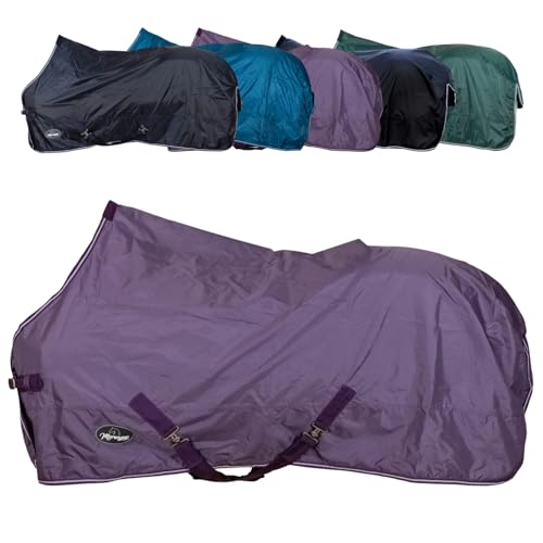 Marengos - Regendecke 420D Economic – leichte Pferdedecke für Regen – atmungsaktiv & wasserdicht – Weidedecke mit Kreuzgurten – Outdoordecke für Pferde – 145cm in Pflaume