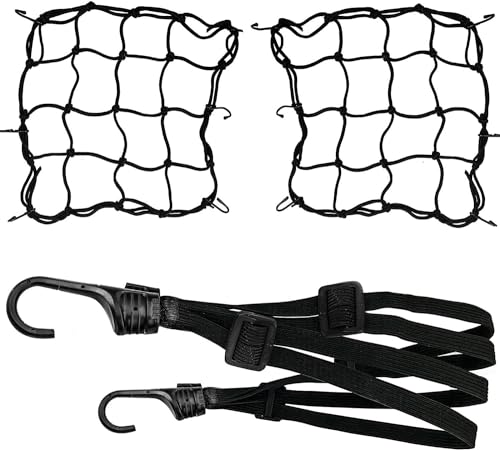 3 Pack Motorcycle Net - 2 Pack Heavy Duty 40cm Elastic Luggage Cargo Net+ 23.6 inch / 60cm Helmet Net for Motorcycle and Bike