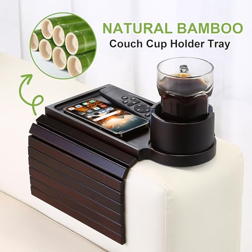 aisongdong Couch Cup Holder Tray - 3 in 1 Couch Arm Table with 360° Rotating Phone Holder, Foldable Sofa Arm Tray for Drink Table, Snacks Table,Hold Cellphone Remote or Books by AISONGDONG - Used condition - Image 8