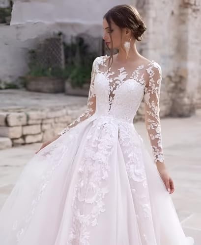 Chady Womens A-Line Beach Boho Bridal Gowns Long 2026 Long Sleeve Plus Size Wedding Dresses For Bride White 16W #TOP20