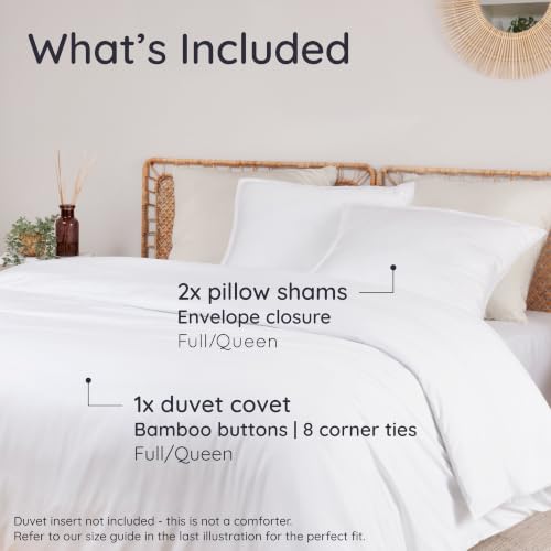 Image of Bambaw 100% Viscose Derived from Bamboo Duvet Cover Queen Size - 3 Pieces Cooling Duvet Cover Queen Set, Soft Duvet Cover Queen Size, Breathable Duvet Cover Set, Soft Bedding Set, No Comforter (White)