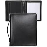 Samsill 15540 Regal Leather Padfolio Zipper 1 inch Ring Binder, Carry Handle, Interior 10.1 Inch Tablet Sleeve, Letter Size Writing Pad, Black