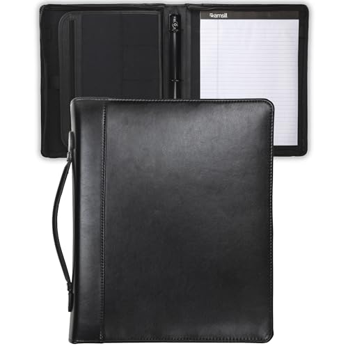 Samsill 15540 Regal Leather Padfolio Zipper 1 inch Ring Binder, Carry Handle, Interior 10.1 Inch Tablet Sleeve, Letter Size Writing Pad, Black