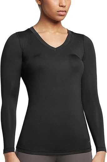 Tommie Copper Womens Compression Long Sleeve V-Neck Shirt | UPF 50, Breathable Activewear for Upper Body Muscle Support