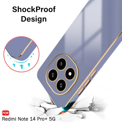 Image of TheGiftKart Luxurious Golden-Plated Back Cover Case for Redmi Note 14 Pro Plus 5G | Raised Lips for Camera & Screen Protection | Shockproof Design Cover for Redmi Note 14 Pro+ 5G (TPU, Greyish Blue)