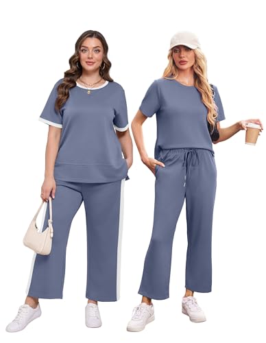 Image of XIEERDUO Women's Side Slit Lounge Sets 2026 Fashion 2 Piece Travel Outfits Cozy Loungewear Wide Leg Tracksuits S-3XL