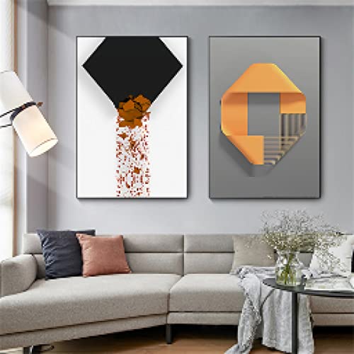 Affiche Toile Abstraite Lignes Orange Nordique 60x90cm Sans Cadre