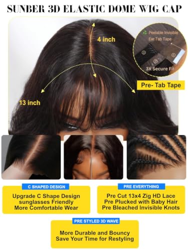 Image of Sunber Curtain Bangs Bye Bye Knots 13X4 HD Lace Front Wig Human Hair 16 inch