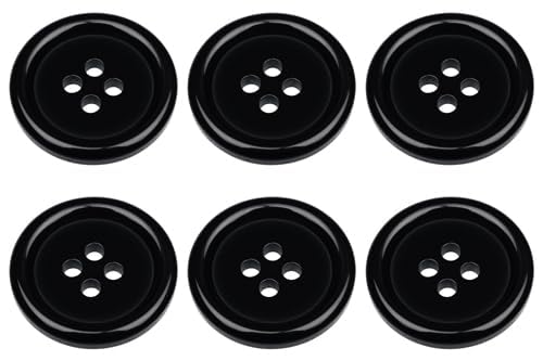 Pack of 6 Black Sew on 23mm Round Buttons Flat 4 Holes 36L 36 Ligne, Pack of 6 23mm Buttons - Image 2