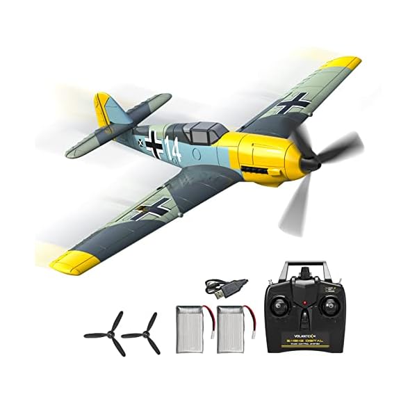 Generisch VOLANTEXRC RC Flugzeug, 2.4Ghz 4-CH Ferngesteuertes Flugzeug for Aerobatics Spannweite von 400mm mit Xpilot Gyroskop-System für Anfänger RTF (BF109)
