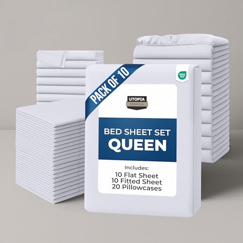 Image of Utopia Bedding Queen Size Sheet Set - Bulk Pack of 10 Bed Sheets Set - Soft Brushed Microfiber - Deep Pockets - Shrinkage & Fade Resistant - Easy Care (White)