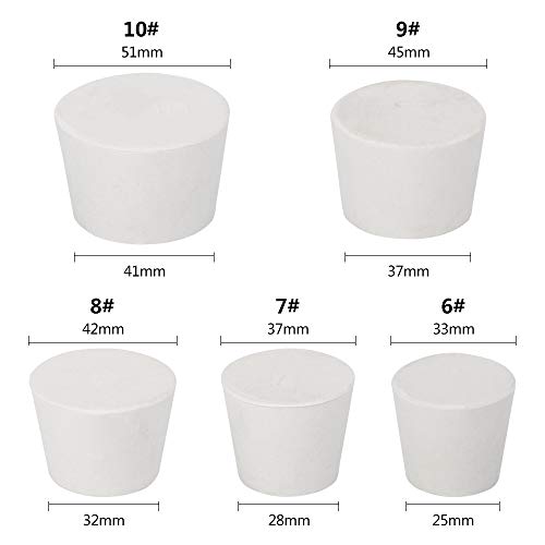 5 Pieces (5 Assorted Sizes) #6 - #10 Solid Rubber Stoppers,Each Size One Assortment #TOP3