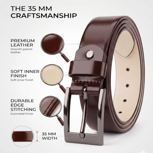 Image of Genuine Leather Belt for Men - Premium Formal & Casual Belt with Metal Buckle - Durable Adjustable Waist Belt for Jeans, Trousers & Office Wear
