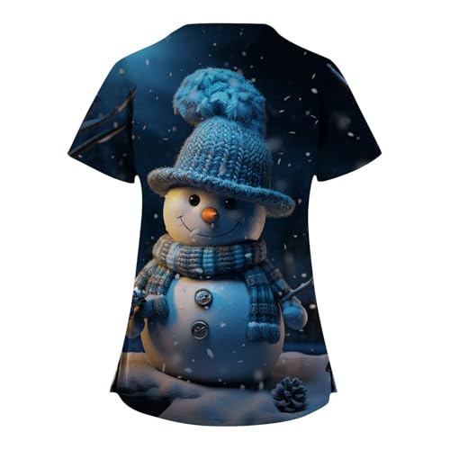 OIOLOYJM Halloween Christmas Scrub Tops Women Printed V Neck Short Sleeve Plus Size Scrubs for Womens Shirts with Pockets