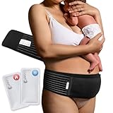 Justbirthed Co. C Section Recovery Band with Hot & Cold Reusable Gel Packs - Belly Bands for Pregnant Women to Relieve Pregnancy Discomfort - Adjustable, One Size, Black