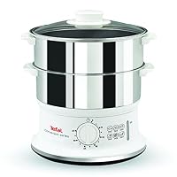 Tefal Dampfgarer elektrisch, 2 Edelstahlbehälter, 6L Fassungsvermögen, Dampfkocher mit 24cm Durchmesser, Timer und automatische Abschaltung, 900W, weiß, VC1451 – Ansicht 2