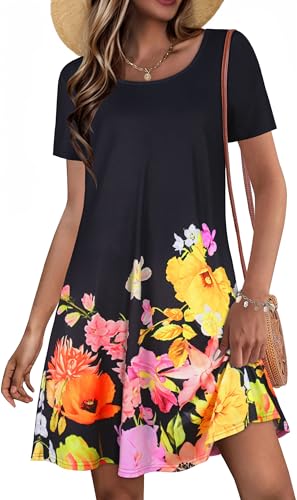 Image of JOLIGAL Summer Dresses for Women Casual Short Sleeve Sundress Scoop Neck Beach T Shirt Dress with Pockets 2026