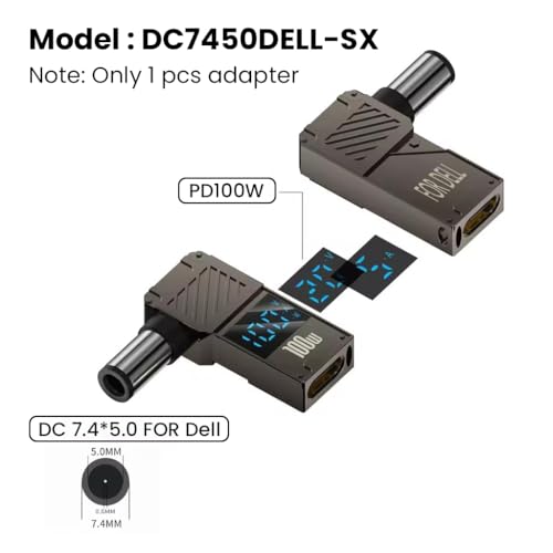 Image of 100W PD USB C to DC Adapter for DELL, Type-C Female to Male DC 7.4 x 5.0mm Barrel Jack Plug Converter, 100W 5A PD Portable Power Charger Connector for XPS L501x /L502x, Inspiron N Series
