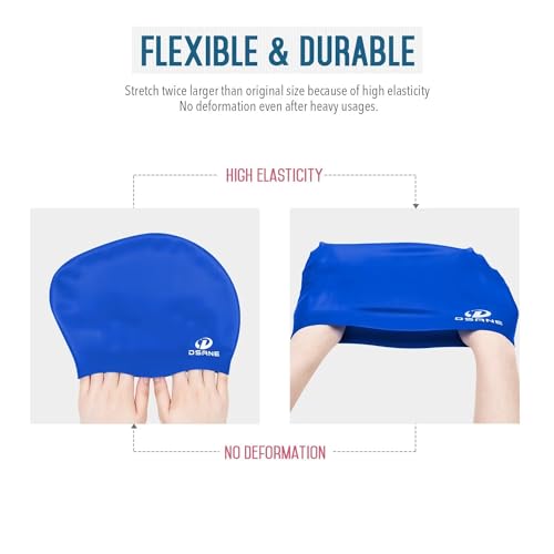 2 Pack Womens Silicone Swim Cap for Long Hair,3D Ergonomic Design Silicone Swimming Caps for Women Kids Men Adults Boys Girls with Ear Plug and Nose Clip(M)